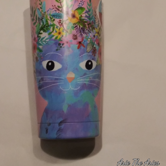 ADORABLE FLORAL CAT THERMAL HOT OR COLD FLASK - Picture 1 of 5